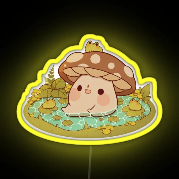 Cute Mushroom In A Frog Pond RGB Neon Sign