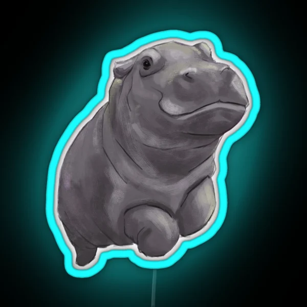 Cute Painted Baby Hippo Swimming Digital Painting RGB Neon Sign