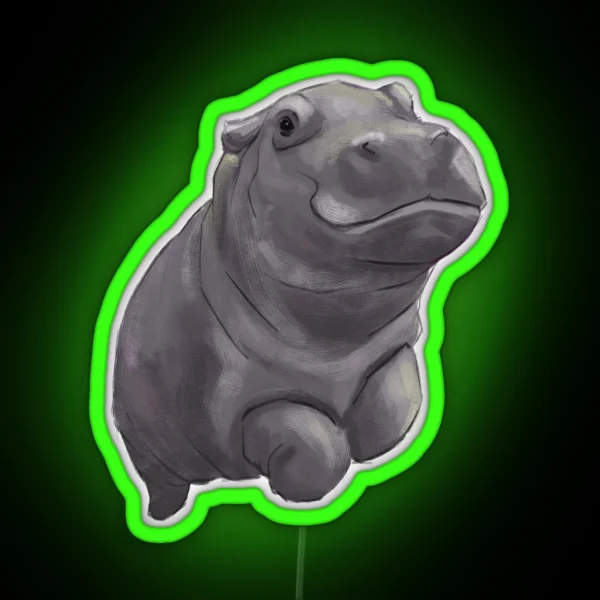 Cute Painted Baby Hippo Swimming Digital Painting RGB Neon Sign