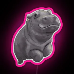 Cute Painted Baby Hippo Swimming Digital Painting RGB Neon Sign