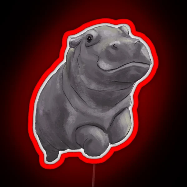 Cute Painted Baby Hippo Swimming Digital Painting RGB Neon Sign