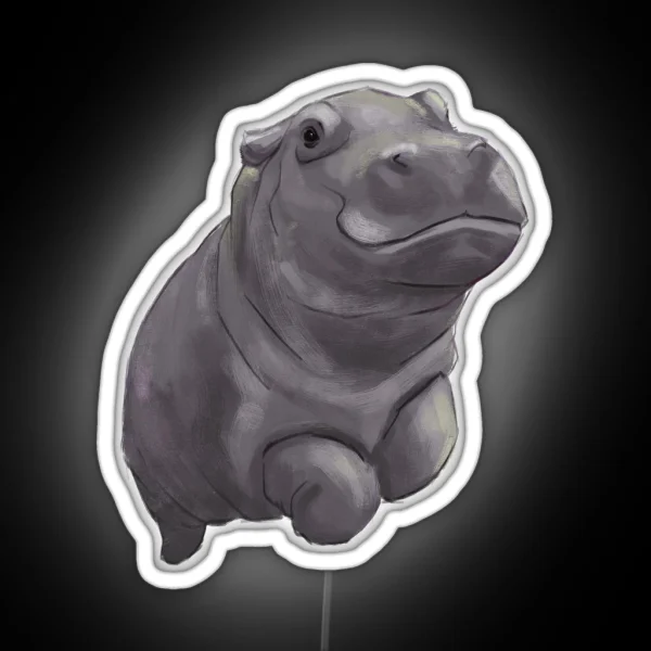 Cute Painted Baby Hippo Swimming Digital Painting RGB Neon Sign
