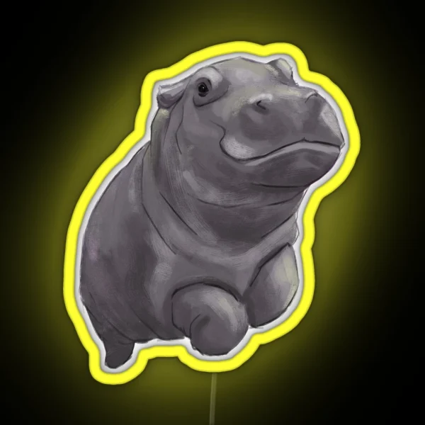 Cute Painted Baby Hippo Swimming Digital Painting RGB Neon Sign