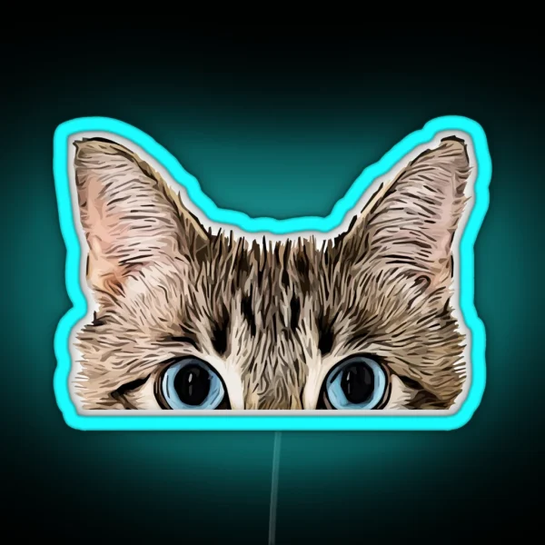 Cute Peeping Tabby Cat Face RGB Neon Sign