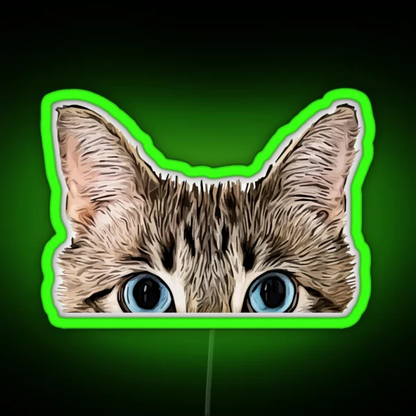 Cute Peeping Tabby Cat Face RGB Neon Sign