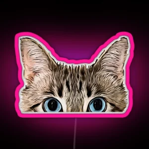 Cute Peeping Tabby Cat Face RGB Neon Sign