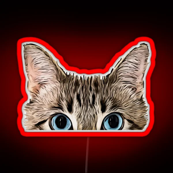 Cute Peeping Tabby Cat Face RGB Neon Sign