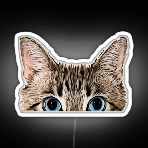 Cute Peeping Tabby Cat Face RGB Neon Sign