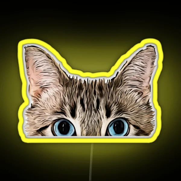 Cute Peeping Tabby Cat Face RGB Neon Sign