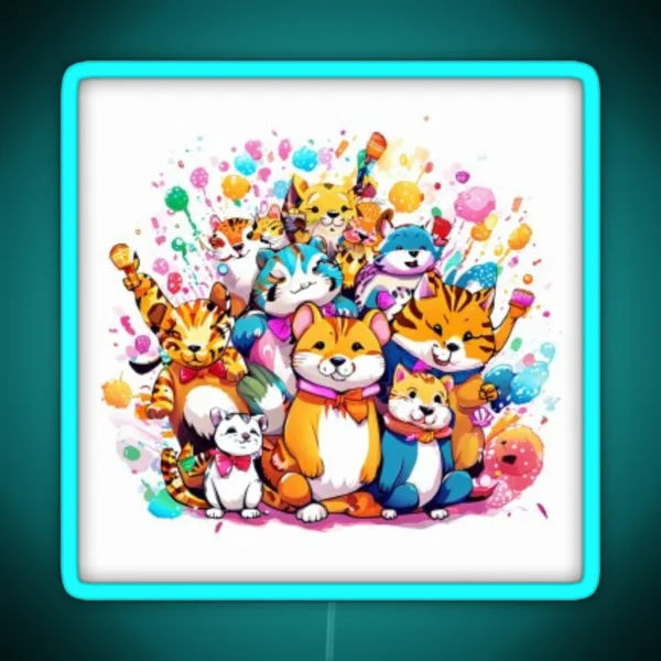 Cute Pets Partying RGB Neon Sign