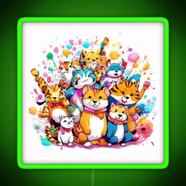 Cute Pets Partying RGB Neon Sign
