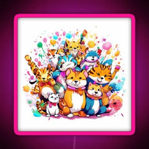 Cute Pets Partying RGB Neon Sign