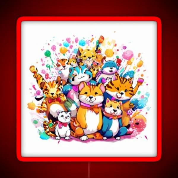 Cute Pets Partying RGB Neon Sign