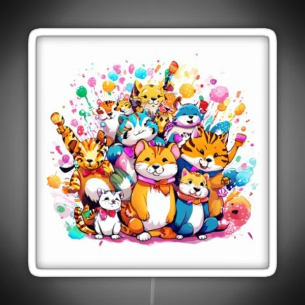 Cute Pets Partying RGB Neon Sign