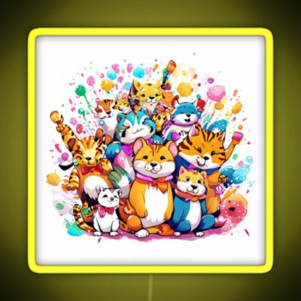Cute Pets Partying RGB Neon Sign
