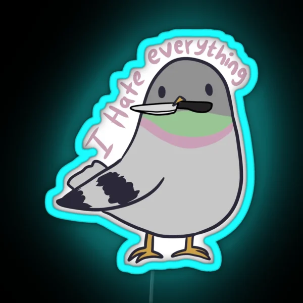 Cute Pigeon Hates Everything RGB Neon Sign
