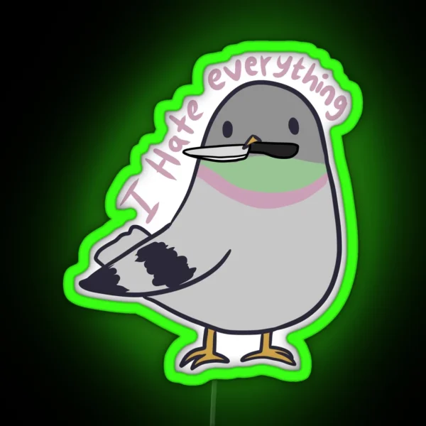 Cute Pigeon Hates Everything RGB Neon Sign