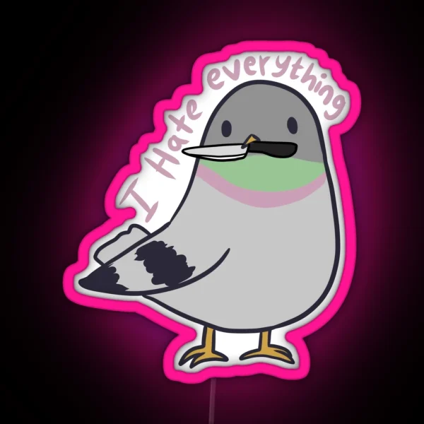 Cute Pigeon Hates Everything RGB Neon Sign