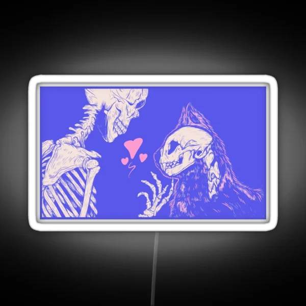 Cute Pink And Purple Skeleton With Cat Playful Kitty Companion RGB Neon Sign