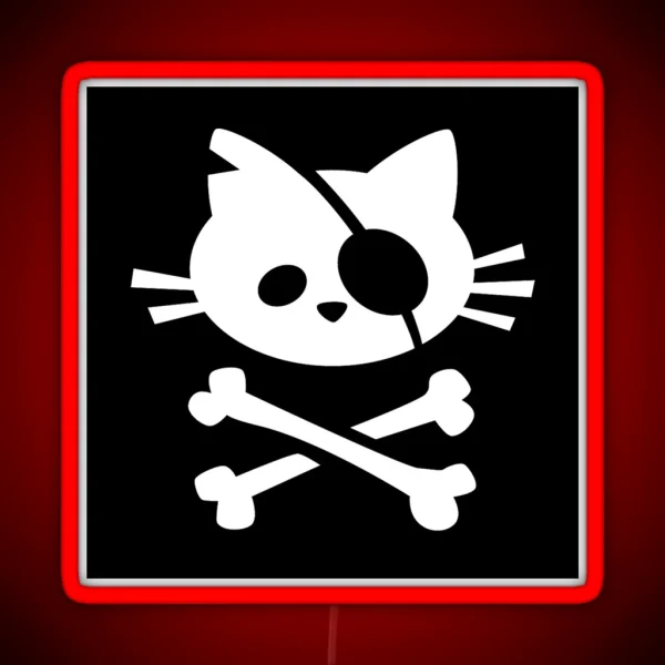 Cute Pirate Cat Skull And Crossbone RGB Neon Sign
