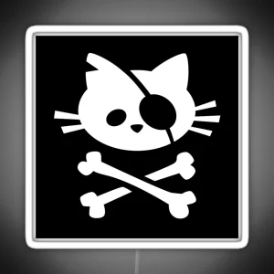 Cute Pirate Cat Skull And Crossbone RGB Neon Sign