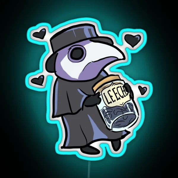 Cute Plague Doc With Leech Jar RGB Neon Sign