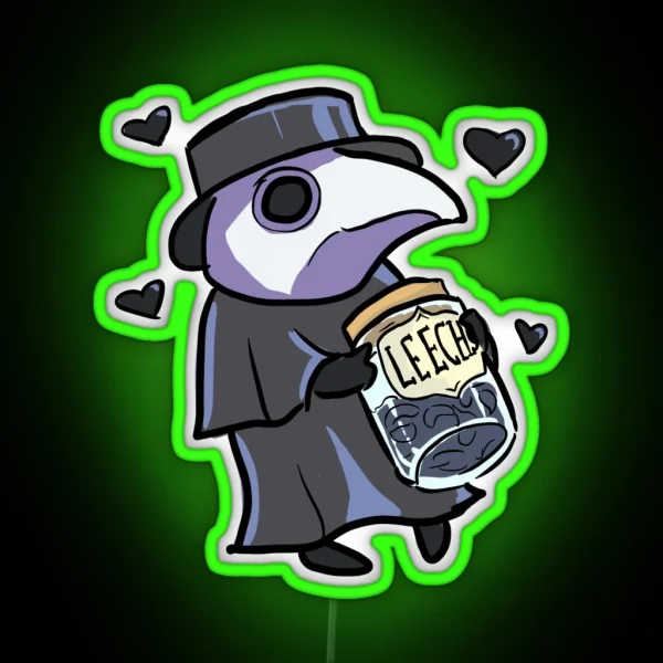 Cute Plague Doc With Leech Jar RGB Neon Sign
