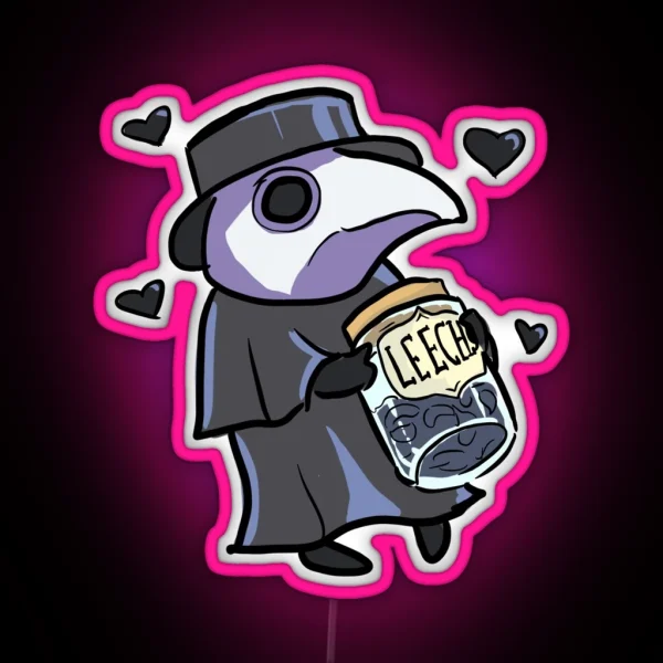Cute Plague Doc With Leech Jar RGB Neon Sign