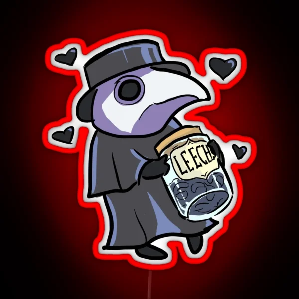 Cute Plague Doc With Leech Jar RGB Neon Sign