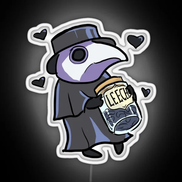 Cute Plague Doc With Leech Jar RGB Neon Sign