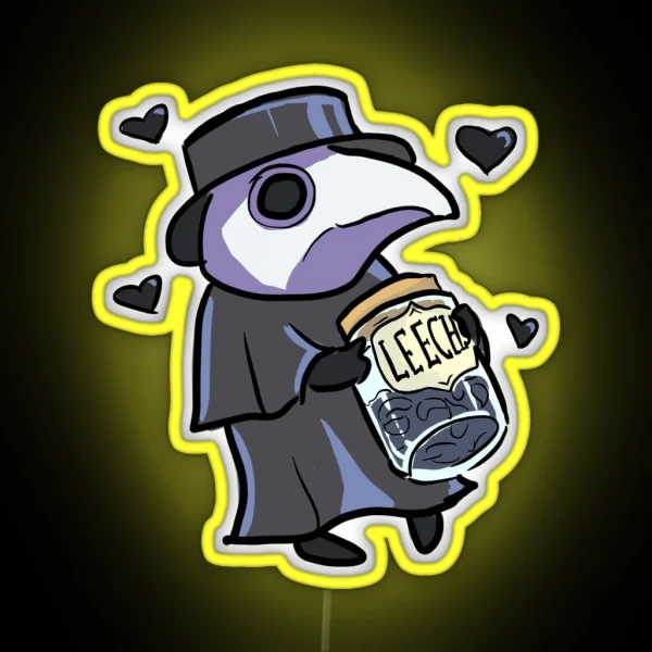 Cute Plague Doc With Leech Jar RGB Neon Sign