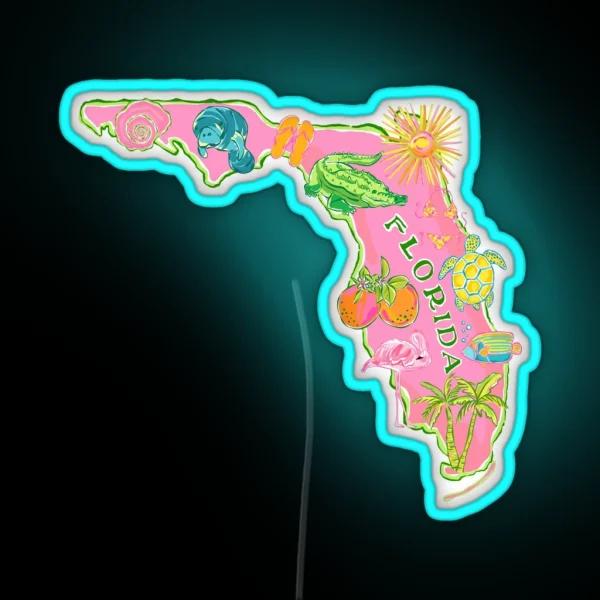 Cute Preppy Pink Florida Map RGB Neon Sign