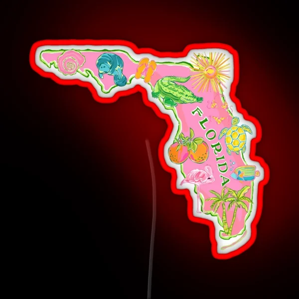 Cute Preppy Pink Florida Map RGB Neon Sign