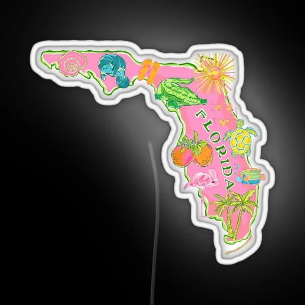 Cute Preppy Pink Florida Map RGB Neon Sign