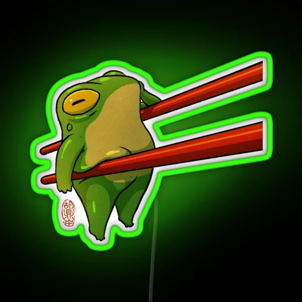 Cute Pudgy Frog Held RGB Neon Sign