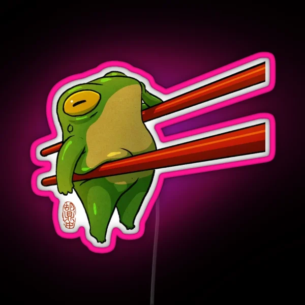 Cute Pudgy Frog Held RGB Neon Sign
