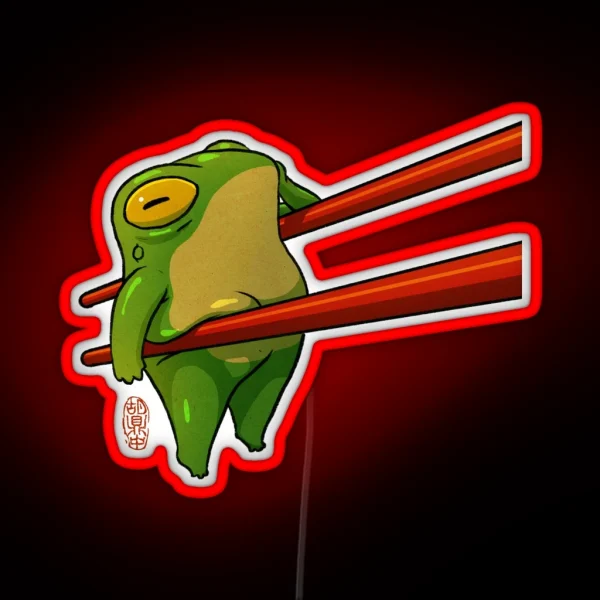 Cute Pudgy Frog Held RGB Neon Sign