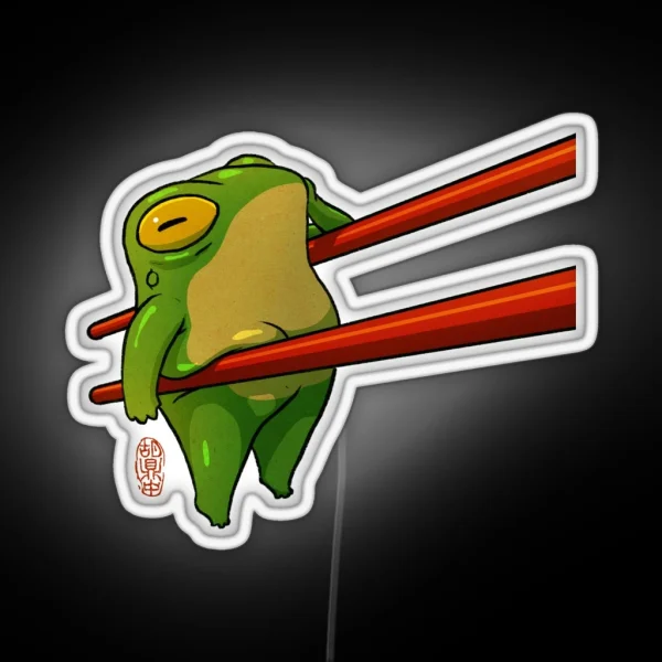 Cute Pudgy Frog Held RGB Neon Sign