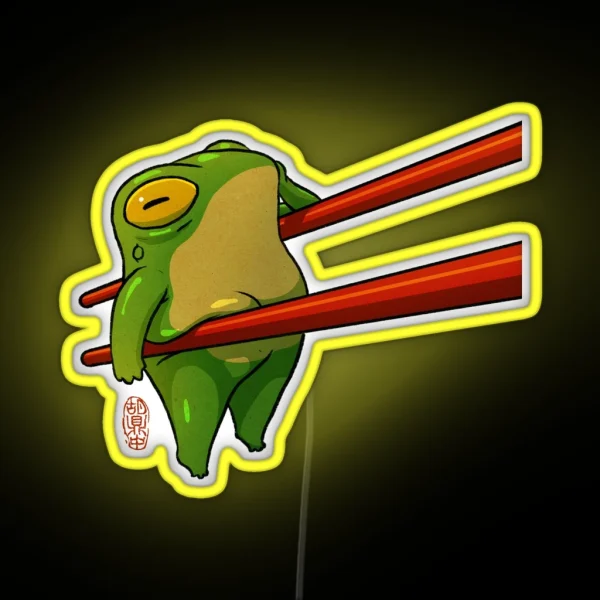 Cute Pudgy Frog Held RGB Neon Sign