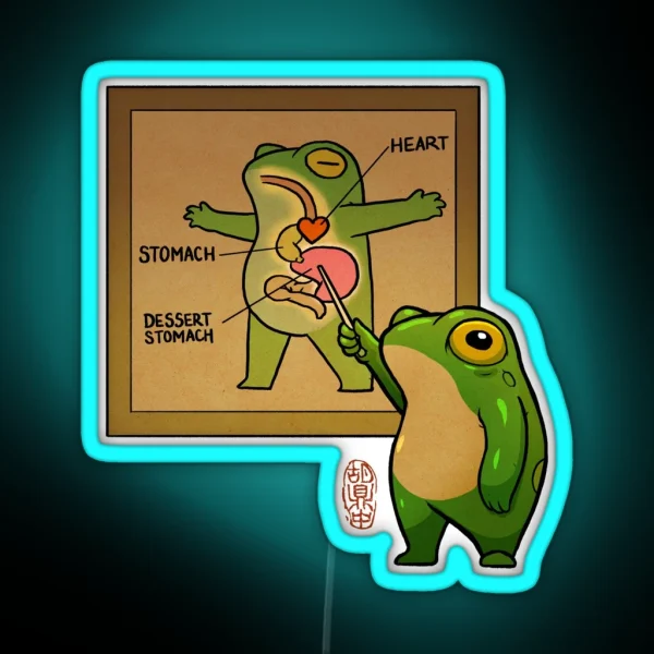 Cute Pudgy Frog Showing Dessert Stomach Diagram Asian RGB Neon Sign