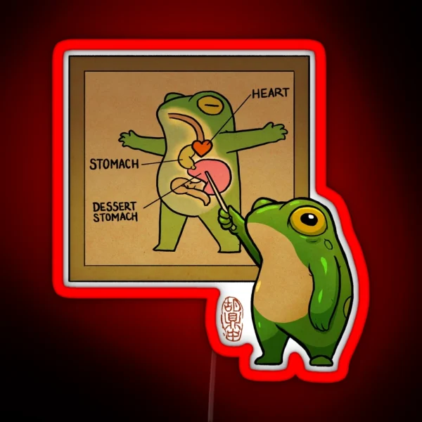 Cute Pudgy Frog Showing Dessert Stomach Diagram Asian RGB Neon Sign