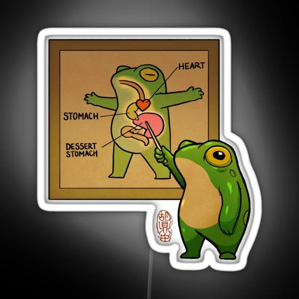 Cute Pudgy Frog Showing Dessert Stomach Diagram Asian RGB Neon Sign