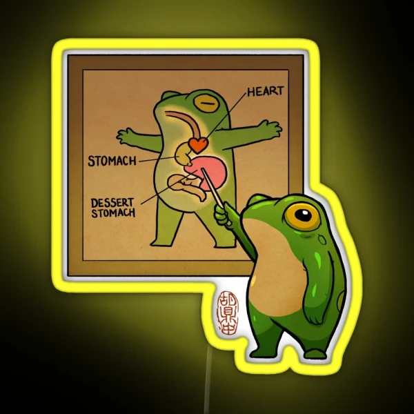 Cute Pudgy Frog Showing Dessert Stomach Diagram Asian RGB Neon Sign