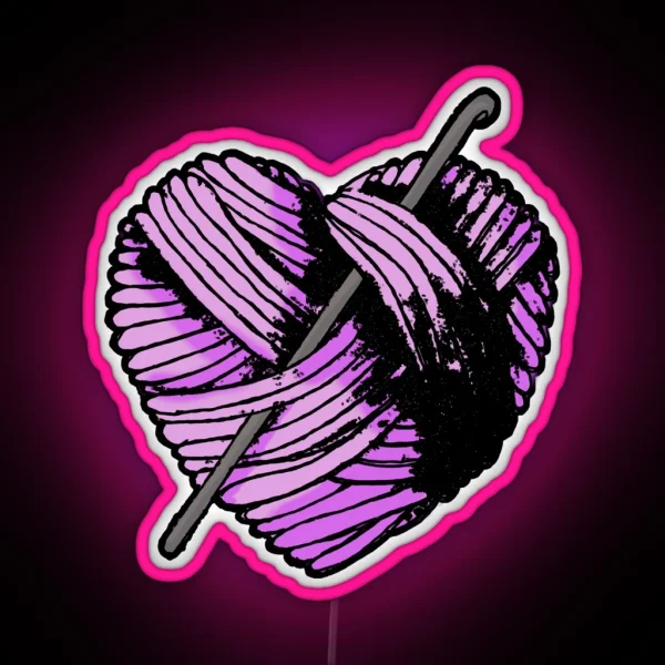 Cute Purple Heart Ball Of Yarn And Crochet Hook Hooked RGB Neon Sign