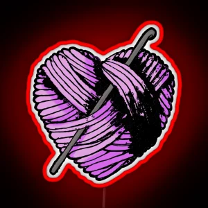 Cute Purple Heart Ball Of Yarn And Crochet Hook Hooked RGB Neon Sign