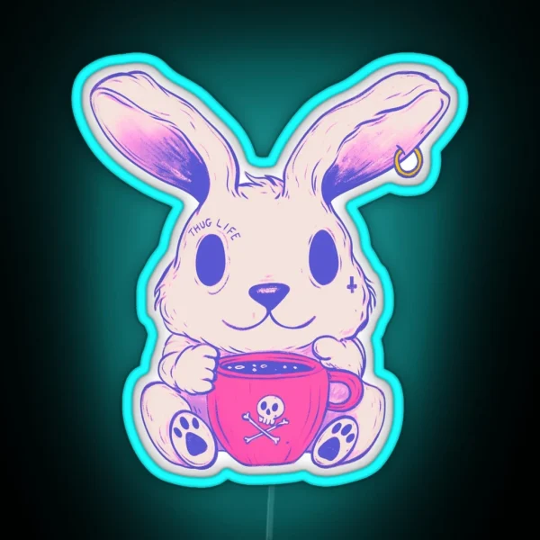 Cute Rabbit Drinking Tea Whimsical Bunny Brew Time RGB Neon Sign