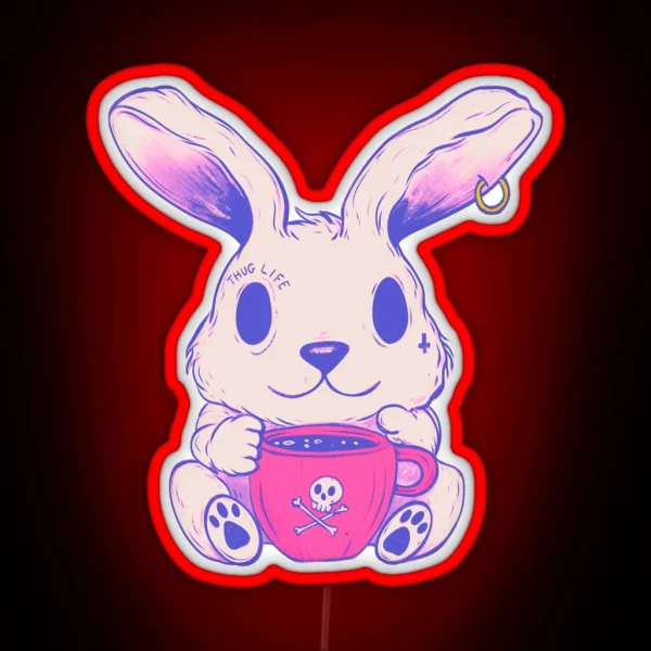 Cute Rabbit Drinking Tea Whimsical Bunny Brew Time RGB Neon Sign