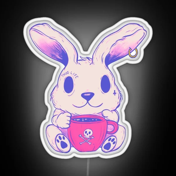 Cute Rabbit Drinking Tea Whimsical Bunny Brew Time RGB Neon Sign