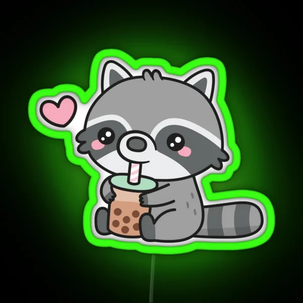 Cute Raccoon Loves Bubble Tea RGB Neon Sign