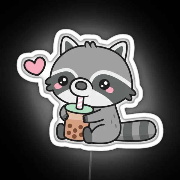 Cute Raccoon Loves Bubble Tea RGB Neon Sign